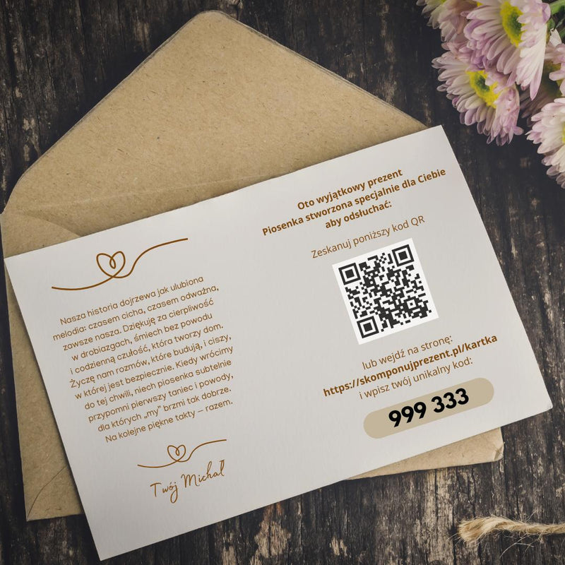 Elegancka kartka z QR kodem do spersonalizowanej piosenki